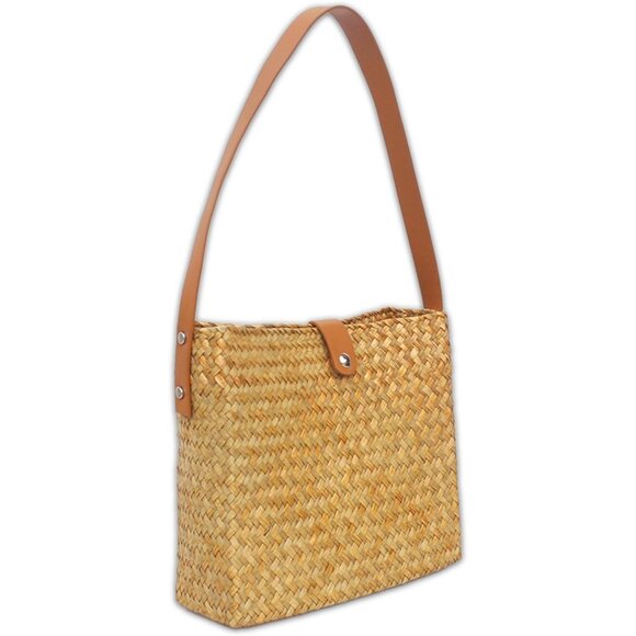 Handbags - Yellow Straw Beach Tote Bag for Women, Natural Woven Handbag Small Summer Purse